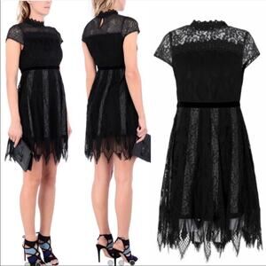 Foxiedox Maisie Black Lace High Neck Dress Size 6 NWT Knee Length Wedding Formal